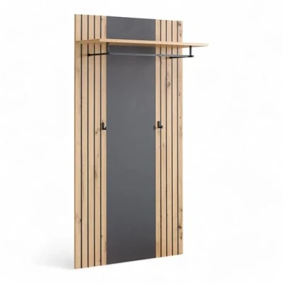 Abbildung von Stella Trading Lagos Garderobenpaneel in Artisan Eiche Optik, Anthrazit Moderne Hutablage mit zuverlässigen Wandhaken für Jacken &amp; Taschen 80 x 150 28 cm (B/H/T)