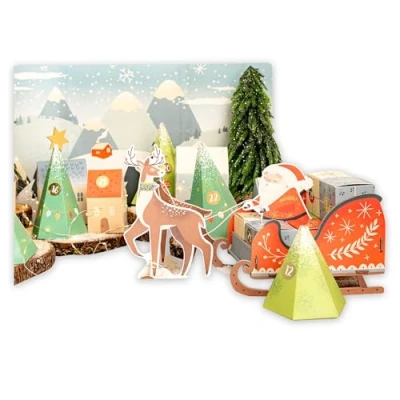 Abbildung von Papierdrachen Adventskalender Schlitten Faltschachteln Häuschen Advent zum selbst Basteln und Befüllen Weihnachtsdekoration für Erwachsene Kinder Set 01