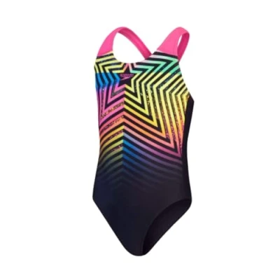 Abbildung von Speedo Digital Placement Splashback Badeanzug für Mädchen, Schwarz/Pink, 5 6 Jahre