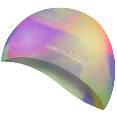 Abbildung von Aqua Speed Bunt Badekappe + Kleines Mikrofaserhandtuch Damen &amp; Herren wasserdichte Bademütze Badehaube Bunte Schwimmhaube für Mädchen Jungen Kinder Silikonbadekappe 01. / 91
