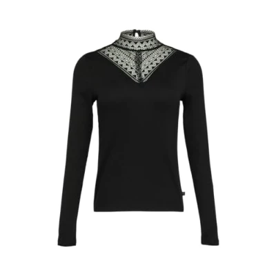 Abbildung von QS Damen 2158322 Rippshirt mit Spitzeneinsatz und Stehkragen aus Spitze, 9999, XX Large