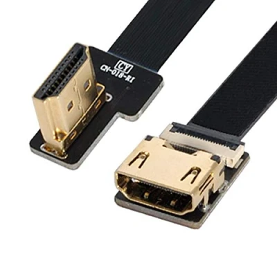 Abbildung von Xiwai CYFPV Flachkabel für HDTV Multicopter, Luftfotografie, 90 Grad, links gewinkelt, HDMI Stecker auf Buchse, FPC Flachkabel, 0,5 m