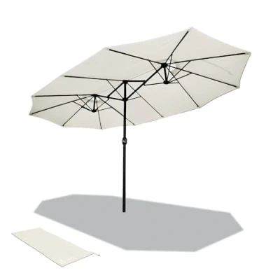 Abbildung von VOUNOT Doppelsonnenschirm mit Handkurbel, Sonnenschirm Marktschirm Gartenschirm Terrassenschirm, Sonnenschutz, 460 x 270 cm, Beige