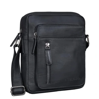 Abbildung von STILORD &#039;Dain&#039; Schultertasche Herren Leder Umhängetasche Herrentasche zum Umhängen Herrenhandtasche Echt Crossbody Bag Ledertasche Vintage Tasche klein Echtleder, Farbe:schwarz