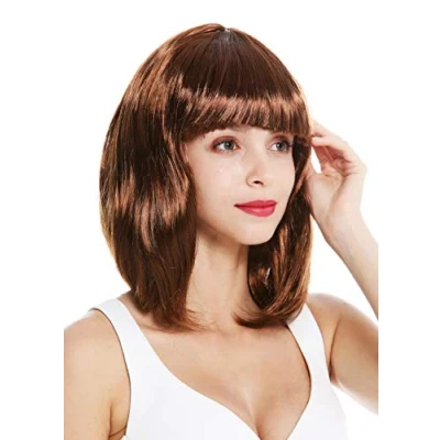 Abbildung von WIG ME UP 0073 3 ZA6A Perücke Damenperücke Karneval schulterlang Longbob Bob glatt Pony Braun Goldbraun