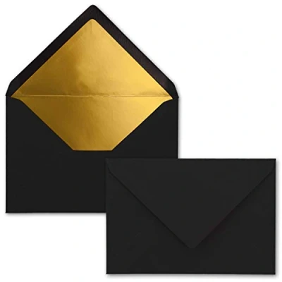 Abbildung von 50x Brief Umschläge B6 mit Gold Innenfutter 12,5 x 17,6 cm Schwarz (Schwarz) Nassklebung FarbenFroh by GUSTAV NEUSER