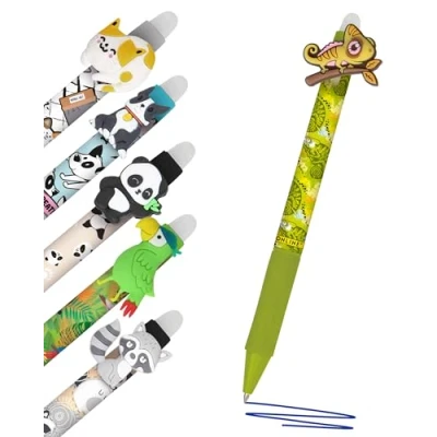 Abbildung von Online magiXX, 6x Radierstift Fun Wild Life I Gelschreiber blau radierbar mit 0,7mm Strichstärke Tintenroller zum Schreibenlernen, Büro kompatibel Frixion Mine Radierbarer Kugelschreiber