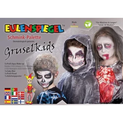 Abbildung von Eulenspiegel 206348 Schmink Palette Gruselkids, 6 x 3,5 ml Farbe, 1 Pinsel, Anleitung, Schminkfarben