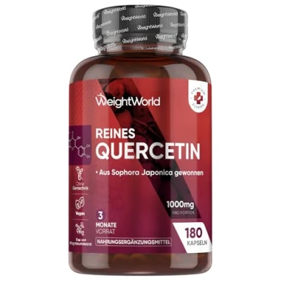 Abbildung von Quercetin 1000mg 180 Vegane Kapseln 3 Monate Vorrat 95% Pulver Aus der Saphora Japonica Natürliche Zutaten Alternative zu Resveratrol Ohne Magnesiumstearat WeightWorld