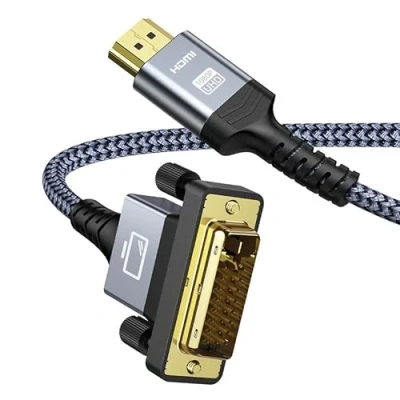 Abbildung von SNOWKIDS HDMI auf DVI Adapter Kabel 1.8m, Adapterkabel (Neuester Standard) mit 1080P Highspeed Full HD 24+1 bidirektional Konverter unterstützt 3D