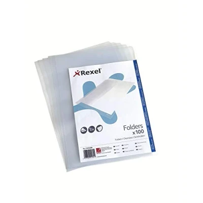 Abbildung von Rexel Standard Prospekthülle A4, 100 Kunststoffhüllen für Dokumente, 30% Pre Consumer Recycling Kunststoff, 100% recycelbar, 40 Blatt, Öffnung oben und an der Seite, 85 Mikron, 21674090