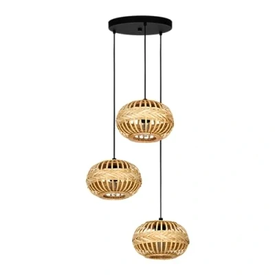 Abbildung von EGLO Pendellampe Amsfield 1, 3 flammige Pendelleuchte über Esstisch, Hängeleuchte aus Metall in Schwarz und Bambus Braun, Holz Hängelampe mit E27 Fassung, Ø 48 cm