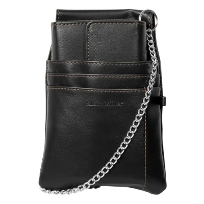 Abbildung von Alain Miller Kellnergeldbörse aus Kunstleder mit Tasche und Kette Set Geldbörse Holster großem Münzfach Schwarz