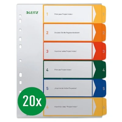 Abbildung von Leitz Plastikregister bedruckbar, 20er Pack, A4, PP, 6 Blatt, farbig, 19200000