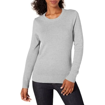 Abbildung von Amazon Essentials Damen Pullover Mit Rundhalsausschnitt Aus 100 % Baumwolle (Erhältlich In Übergröße), Hellgrau Meliert, XL