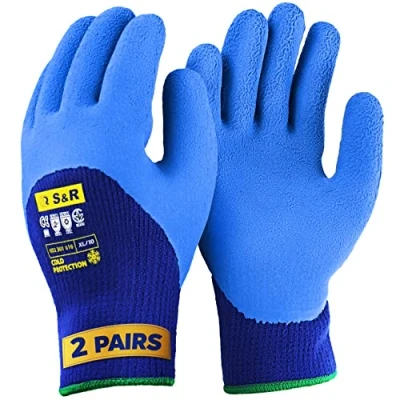 Abbildung von S&amp;R 2 Paar PROFI Wärme Arbeitshandschuhe, 3/4 Anti Rutsch Latexbeschichtung, Arbeitshandschuhe Gr. XL/10, gefütterte Thermo Schutzhandschuhe für Industrie, Lagerwesen, KFZ Gewerbe, Montage