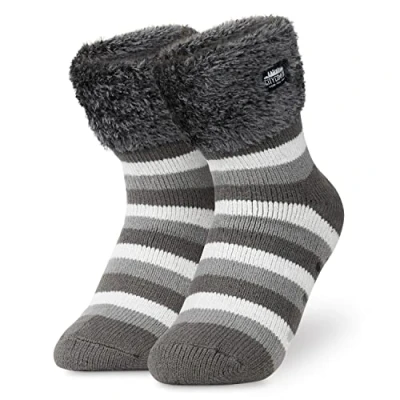 Abbildung von CityComfort Kuschelsocken Damen, Dicke Socken Rutschfeste Haussocken Damen (Creme/Grau)