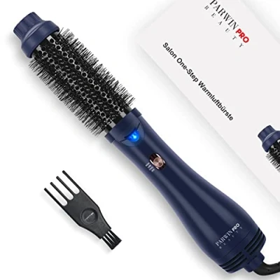 Abbildung von One Step Warmluftbürste Föhnbürste, PARWIN PRO BEAUTY Rundbürstenföhn, 4 in 1 Rund Haartrockner lockenbürste, Ionen Rundbürste für Trocknen, Glätten und Volumen, 1000 Watt (Preußischblau)