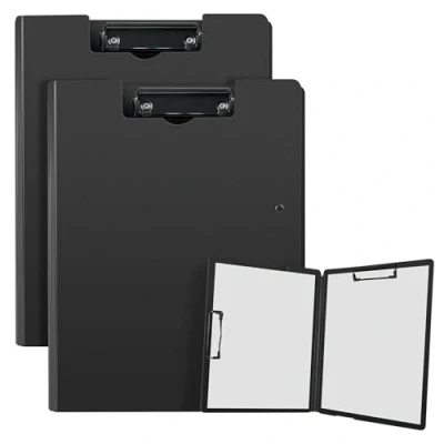 Abbildung von 2 Pack Klemmbrett a4, mit Deckel, Klemmbretter Klemmen, Schreibmappe für Büro, Schule, Schwarz