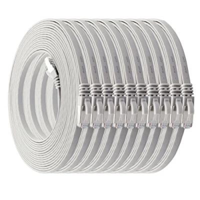 Abbildung von 1m weiß 10 Stück Cat7 Flachkabel Netzwerkkabel Cat 7 Rohkabel Gigabit Lan (10Gbit/s) Flachbandkabel Verlegekabel Patchkabel Flach Slim Rj 45 Stecker Cat6a