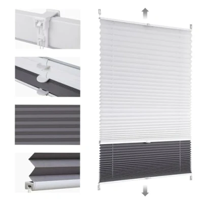 Abbildung von Sekey Plissee Doppelplissee Day+Night Verdunkelung ohne Bohren verspannt Lichtschutz, Klemmfix, 90x130cm Weiß und Grau