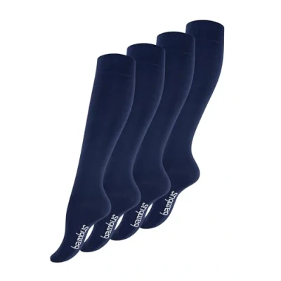 Abbildung von Vincent Creation 4 Paar Bambus Damen Kniestrümpfe in marineblau, handgekettelte Spitze (ohne Naht), Gesundheitsstrümpfe, Gr. 35 38
