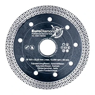 Abbildung von Profi Diamant Trennscheibe Granit SUPERCUT, 125 mm, Fliesenscheibe, extra dünn, für Handmaschinen, Trennen &amp; Schneiden von Naturstein, Feinsteinzeug, Fliesen, Dachziegel extrem leichtläufig