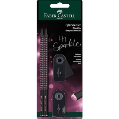 Abbildung von FABER CASTELL 118296 Schreibset Sparkle Midnight rose, mit 2 Bleistifte, 1 Radierer und Spitzer