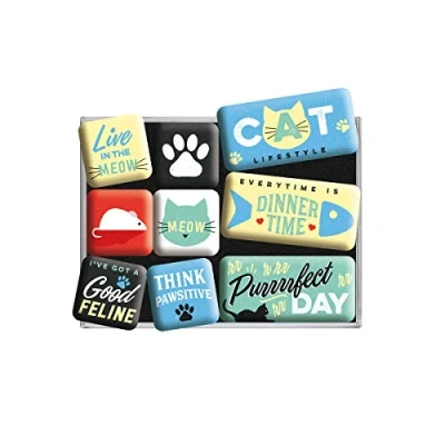 Abbildung von Nostalgic Art Retro Kühlschrank Magnete, 9 Stück, Cat Lifestyle Geschenk Idee für Katzen Besitzer, Magnetset Magnettafel, Vintage Design