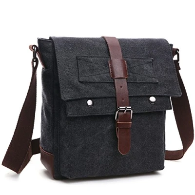 Abbildung von LOSMILE Herren Umhängetasche Schultertasche Kuriertasche Canvas Laptop Tasche Messenger Bag für Arbeit und Schule. (M, Shwarz)
