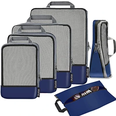 Abbildung von Eono Komprimierbaren Packwürfeln zur Organisation Ihres Reisegepäcks, Compression Packing Cube, Packtaschen Set &amp; Gepäck Organizer für Rucksack Koffer Navy, 6 teilig