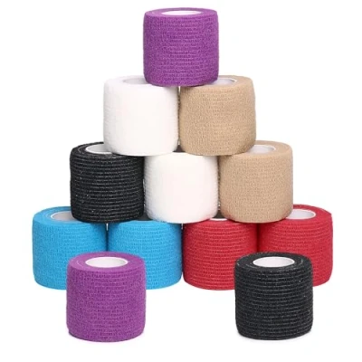 Abbildung von Selbsthaftende Bandage 5 x 450 cm (12 Rollen), Fixierbinde Selbsthaftend für Verstauchungen und Schwellungen, medizinisches Versorgungsmaterial Erste Hilfe Schutz beim Sport