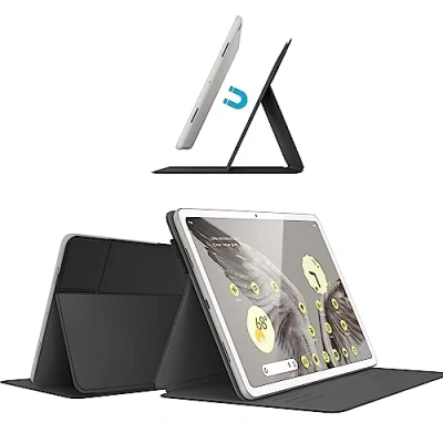 Abbildung von Speck Google Pixel Tablet Hülle &amp; Ständer 2023 Schlankes, faltbares Design, Kameralinsenschutz, An /Aus Magnet Schwarz Weiß MagFolio
