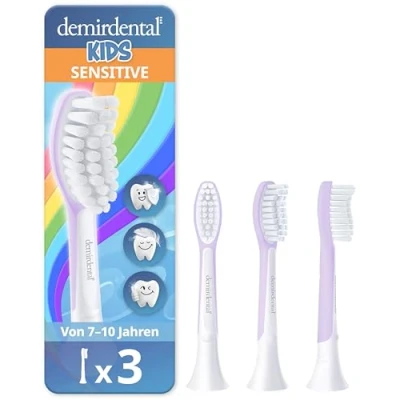 Abbildung von demirdental Ersatzbürsten for Kids passend für Philips Sonicare Kids, Kinder Schallzahnbürsten, von 7 bis 10 Jahren, entspricht HX6043 HX6044, Lilac, 3er Set
