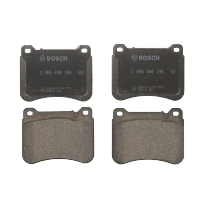 Abbildung von BOSCH 0 986 494 166 Bremsbelagsatz Low Metallic mit Anti Quietsch Blech MERCEDES BENZ: C Class Saloon, CLK Coupe, T modell
