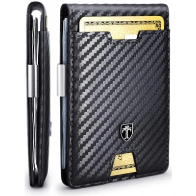 Abbildung von TRAVANDO Geldbeutel Männer mit Geldklammer Zurich Geldbörse Herren Kartenetui Slim Portemonnaie Wallet Portmonaise Geldtasche Portmonee RFID Kreditkartenetui (ohne AirTag* Fach, Carbon)
