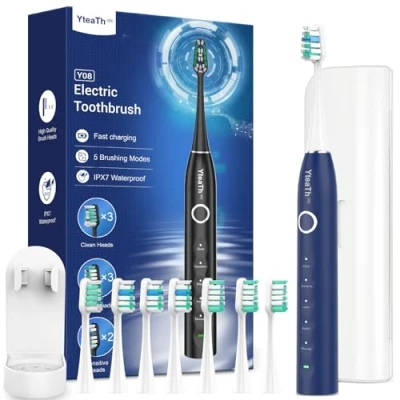 Abbildung von Elektrische Zahnbürste, Schallzahnbürste für Erwachsene, 120 Tagen Akkulaufzeit, 50,000vpm Electric Toothbrush mit 8 Bürstenköpfen und 5 Modi, Ultraschall Zahnbürsten Reiseetui, Timer, USC C
