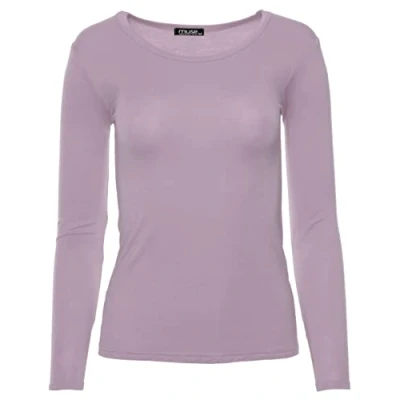 Abbildung von Easy Young Fashion Damen Basic Rundhals Shirt Langarm Unterziehshirt Skinny Fit 1093 Himbeer M