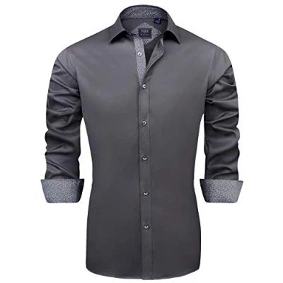 Abbildung von J.VER Herren Hemd Regular Fit Langarm Herrenhemden Freizeithemd Businesshemd Elastiscer Musterhemd,Grau,6XL