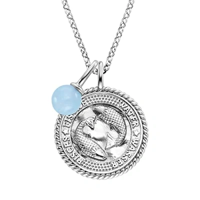Abbildung von Engelsrufer Damen Halskette aus Sterling Silber und Sternzeichen Fisch Anhänger besetzt mit 5 Zirkonia Steinen einem Blauer Achat Stein Länge: 50cm