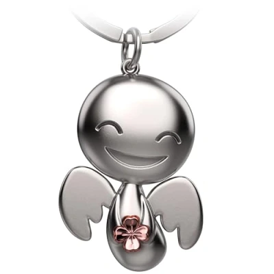 Abbildung von FABACH Schutzengel Schlüsselanhänger Happy mit Kleeblatt Glücksengel aus Metall Viel Erfolg Glücksbringer Auto Engel Anhänger Geschenk Glück