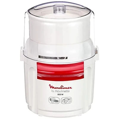 Abbildung von Moulinex AD5601 Moulinette Zerkleinerer, 800 W, Hacken, Mixen und Kurz, System 1 2 3 Schnellbedienung, Klinge aus Edelstahl, Weiß Rot, Schwarz