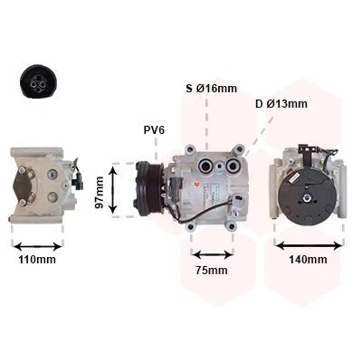 Abbildung von VAN WEZEL 7700K025 Kompressor SCROLL90V 12 PAG 46 R 134a JAGUAR: S Type