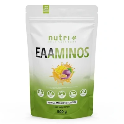 Abbildung von Nutri + EAA Pulver 500 g Vegan Höchste Dosierung alle essenzielle Aminosäuren Mango Maracuja Geschmack EAAs Essential Aminos Powder