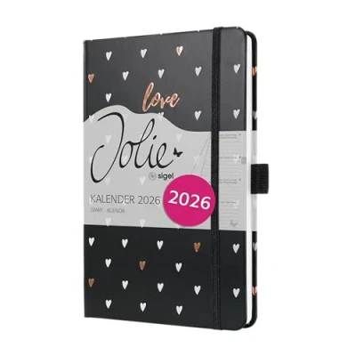 Abbildung von SIGEL J6335 Wochenkalender 2026 ca. A5, schwarz, Hardcover, Gummiband, Stiftschlaufe, Einstecktasche, 174 Seiten, vegan, Buchkalender, Terminplaner Kalenderbuch Jolie