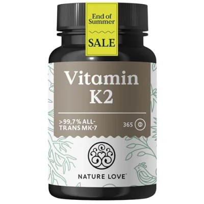 Abbildung von NATURE LOVE® Vitamin K2 hochdosiert Premiumrohstoff MK7 365 Tabletten all trans Gehalt &gt;99,7% MK 7 Menaquinon vegan, laborgeprüft und in Deutschland produziert