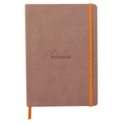 Abbildung von Rhodia 117372C Notizheft Softcover Rhodiarama DIN A5 (14,8x21 cm), 80 Blatt, liniert Clairefontaine Papier Elfenbein 90g Lesezeichen, Gummizugverschluss, Cover aus Kunstleder Roseholz, 1 Stück