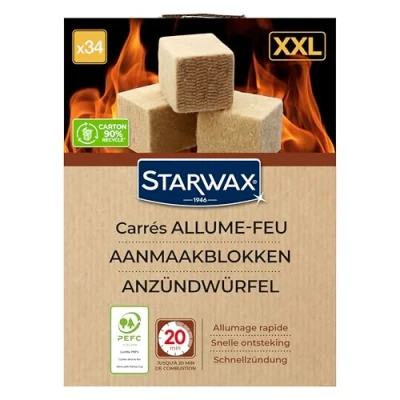 Abbildung von STARWAX Anzündwürfel für Grill, Ofen und Kamin Schnelles Anzünden Sauber geruchlos Ohne Palmöl 100% Inhaltsstoffe natürlichen Ursprungs 34 Würfel 1 = Feuer