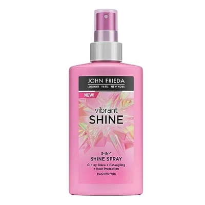 Abbildung von John Frieda Vibrant Shine 3in1 Glanzspray 150 ml, schwereloses mit Hitzeschutz, silikonfreies Entwirrungsspray für spiegelähnlichen Glanz