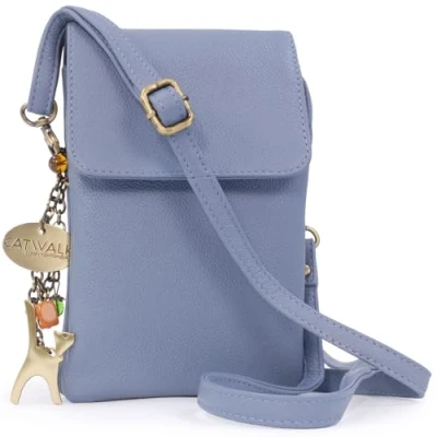 Abbildung von Catwalk Collection Handbags Damen Leder Umhängetasche Crossbody Bag Handytasche Klein Verstellbarer Abnehmbarer Gurt BILLIE Blau